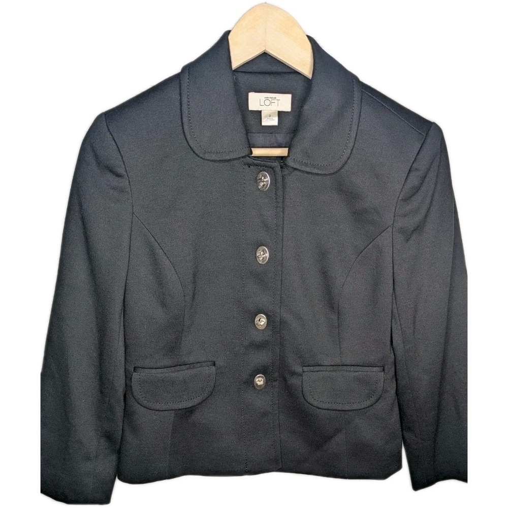 Ann Taylor Loft VINTAGE Women's Blazer Size 2 Black‎ Career 3/4 Sleeve Jacket